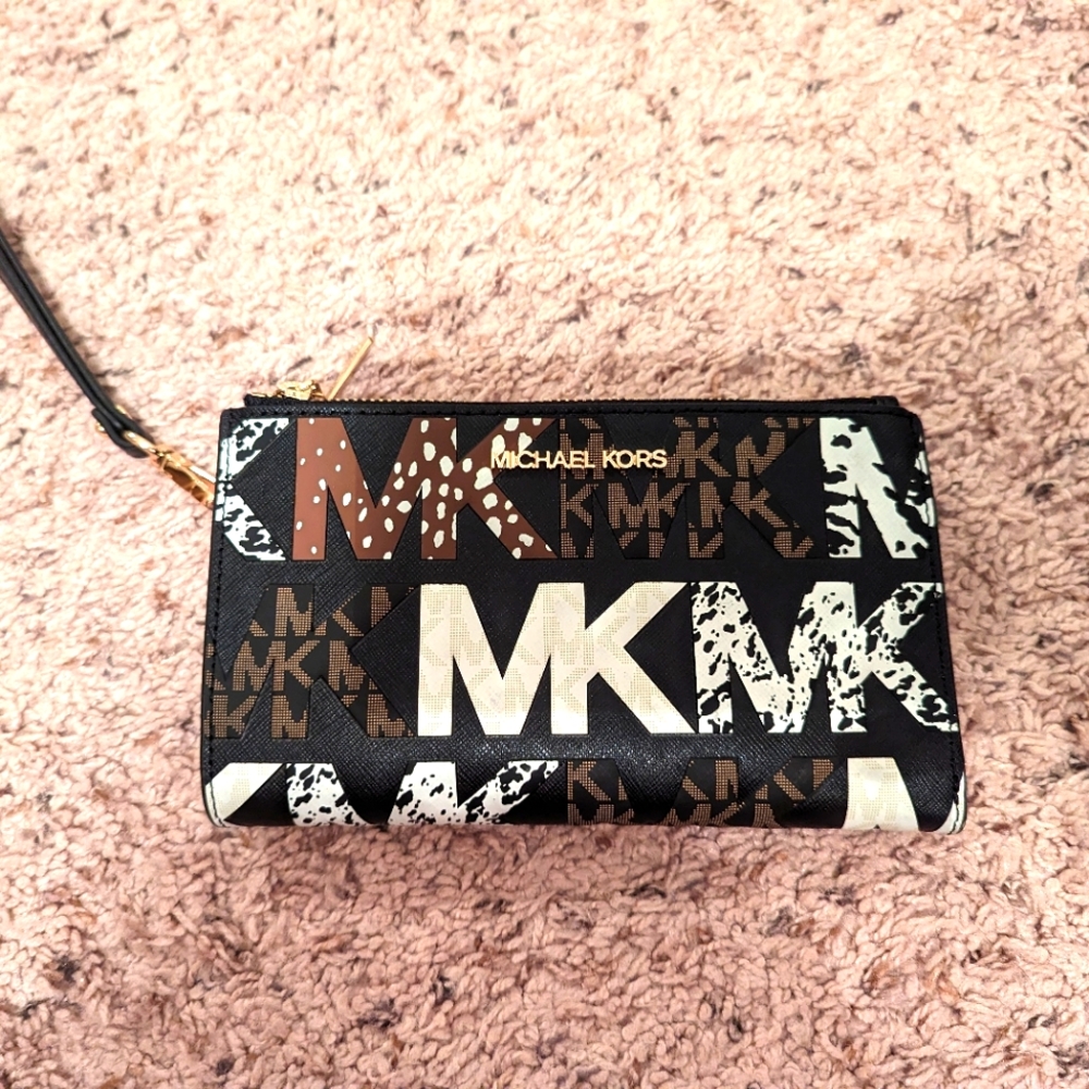 Michael Kors Black and Brown Logo Wallet